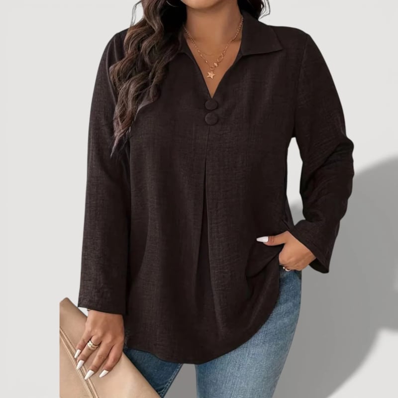 Női ing poliészterből, laza szabás, geometriai minta, Turn-down gallér, hosszú ujjú