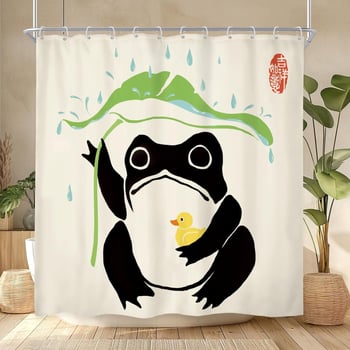 Zuhanyfüggöny aranyos békás mintával, digitális nyomtatás, 90 g vízálló poliészter anyag, testreszabható a képed szerint