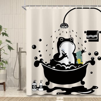 Zuhanyfüggöny aranyos békás mintával, digitális nyomtatás, 90 g vízálló poliészter anyag, testreszabható a képed szerint