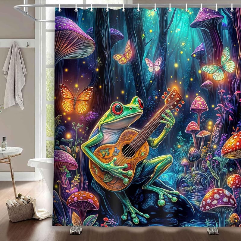 Zuhanyfüggöny aranyos békás mintával, digitális nyomtatás, 90 g vízálló poliészter anyag, testreszabható a képed szerint