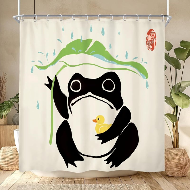 Zuhanyfüggöny aranyos békás mintával, digitális nyomtatás, 90 g vízálló poliészter anyag, testreszabható a képed szerint