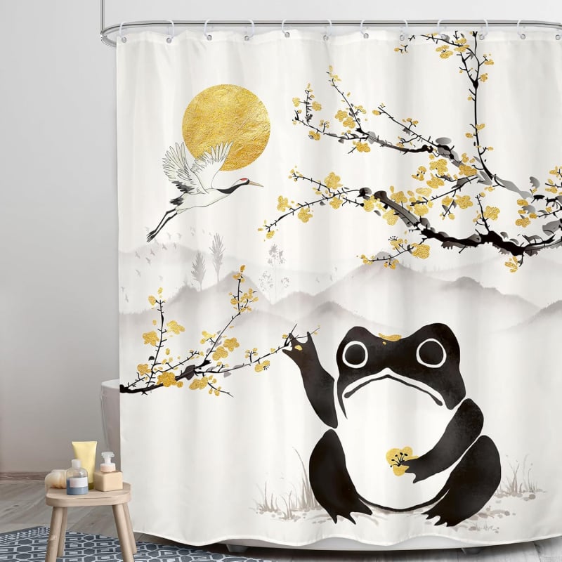 Zuhanyfüggöny aranyos békás mintával, digitális nyomtatás, 90 g vízálló poliészter anyag, testreszabható a képed szerint