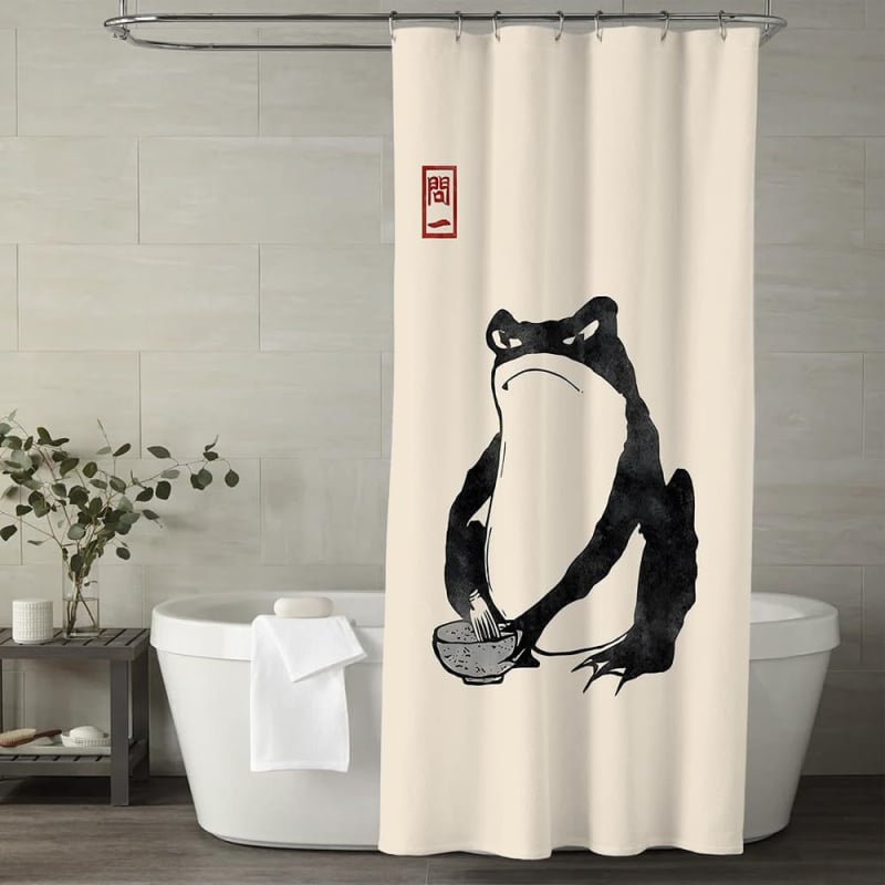 Zuhanyfüggöny aranyos békás mintával, digitális nyomtatás, 90 g vízálló poliészter anyag, testreszabható a képed szerint