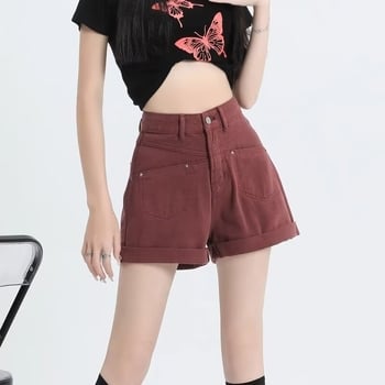 Női farmer rövidnadrág, magas derekú, A-vonalú szabás, széles lábú, nyár 2024, pamut 50–70%