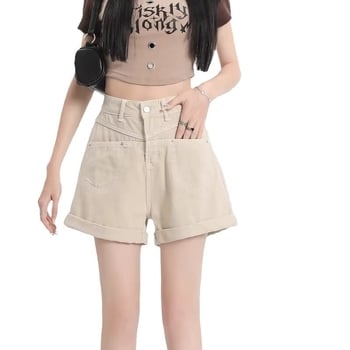 Női farmer rövidnadrág, magas derekú, A-vonalú szabás, széles lábú, nyár 2024, pamut 50–70%