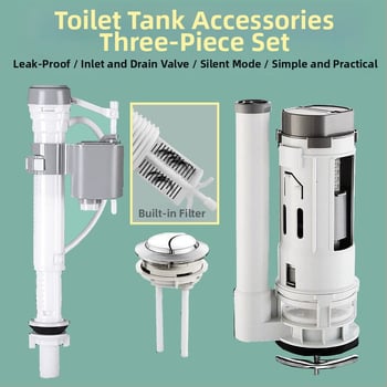 ABS WC-szelepszett – három darabos készlet: bevezető szelep, kifolyó szelep és öblítő gomb, kézi szerelés, modern stílus