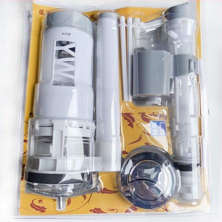 ABS WC-szelepszett – három darabos készlet: bevezető szelep, kifolyó szelep és öblítő gomb, kézi szerelés, modern stílus