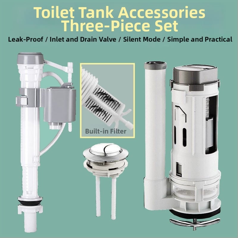 ABS WC-szelepszett – három darabos készlet: bevezető szelep, kifolyó szelep és öblítő gomb, kézi szerelés, modern stílus