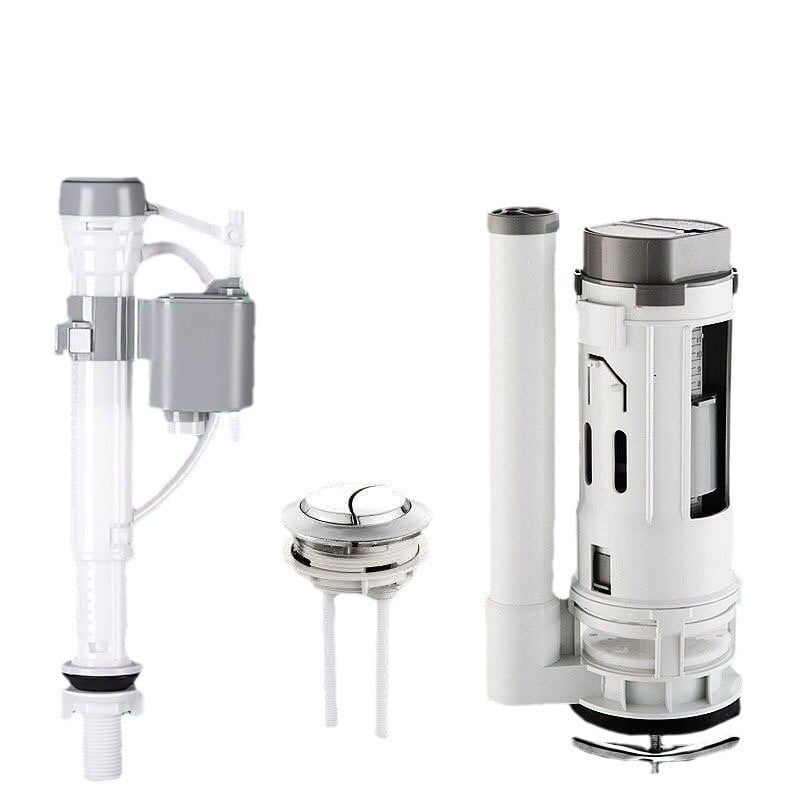 ABS WC-szelepszett – három darabos készlet: bevezető szelep, kifolyó szelep és öblítő gomb, kézi szerelés, modern stílus