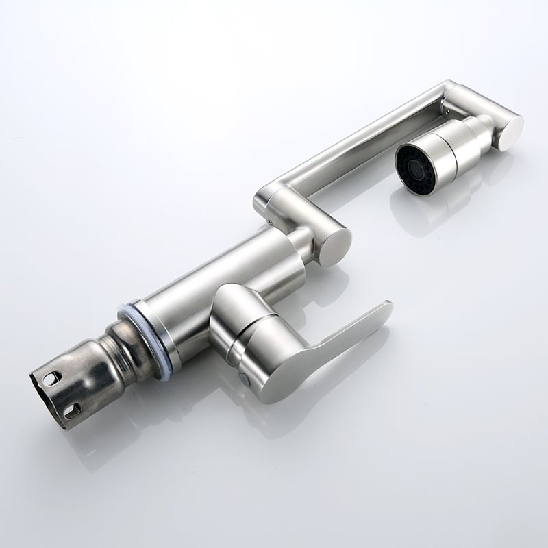 304 rozsdamentes acélból készült, kefés felületű mosdó alatti fürdőszobai csaptele, forgó és összecsukható, meleg/hideg víz, modell FSN-9106