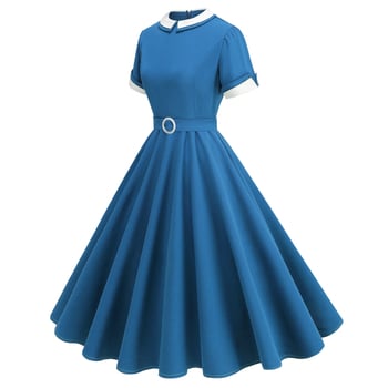 Ruha kontrasztos, két gallérral – Hepburn-stílusú klasszikus retro, karcsú szabású hastánc-ruha, poliészter 95%+