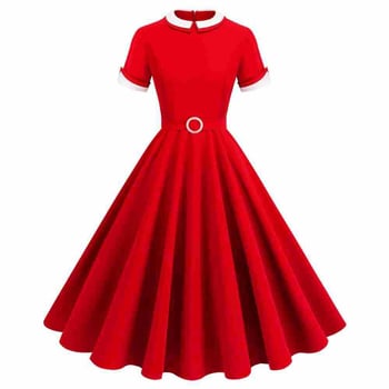 Ruha kontrasztos, két gallérral – Hepburn-stílusú klasszikus retro, karcsú szabású hastánc-ruha, poliészter 95%+