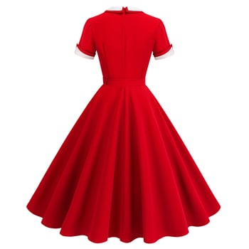 Ruha kontrasztos, két gallérral – Hepburn-stílusú klasszikus retro, karcsú szabású hastánc-ruha, poliészter 95%+