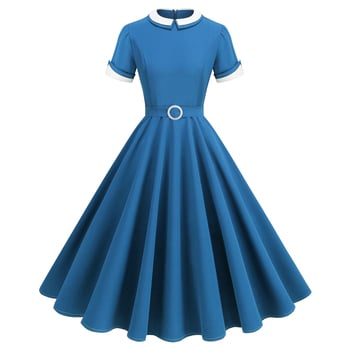 Ruha kontrasztos, két gallérral – Hepburn-stílusú klasszikus retro, karcsú szabású hastánc-ruha, poliészter 95%+