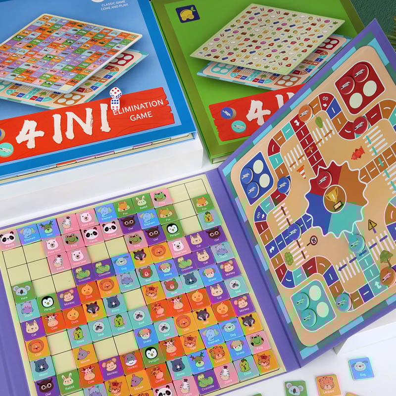 Fából készült két az egyben memória- és repülő sakk játék gyerekeknek, 4–6 évesek, blisteres csomagolás, Zhejiang eredetű