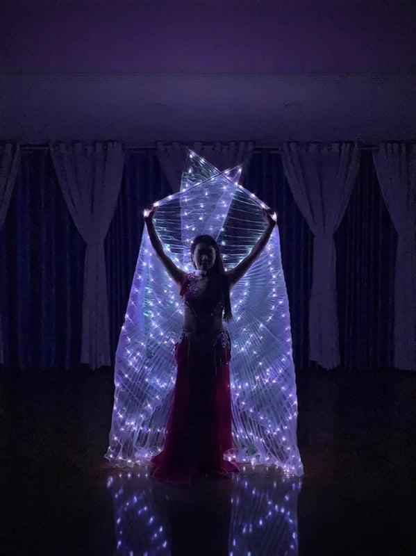 LED világító szárnyak hastánchoz — átlátszó horizontális rekvizit; Anyag: poliészter; Márka: Excellent Nuclear; Lista: nyár 2022; Kor: 18–24