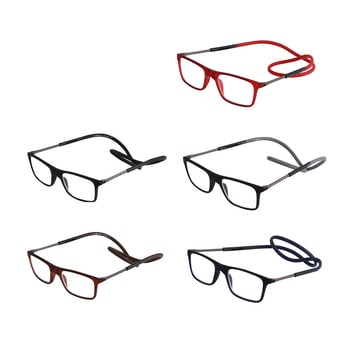 Nyakba akasztható olvasószemüveg összecsukható mágneses karokkal – fém keret, gyanta lencsék, teleszkópos templomok (Model 8203)