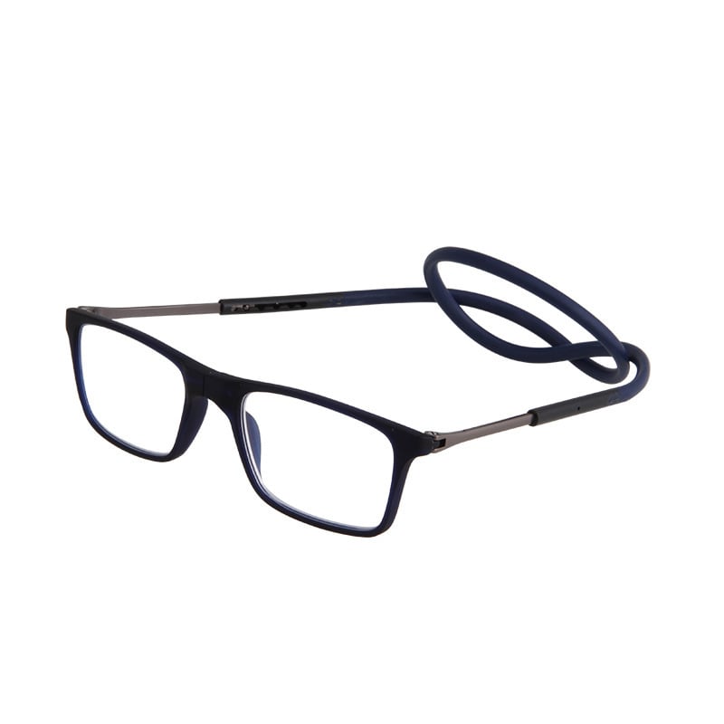 Nyakba akasztható olvasószemüveg összecsukható mágneses karokkal – fém keret, gyanta lencsék, teleszkópos templomok (Model 8203)