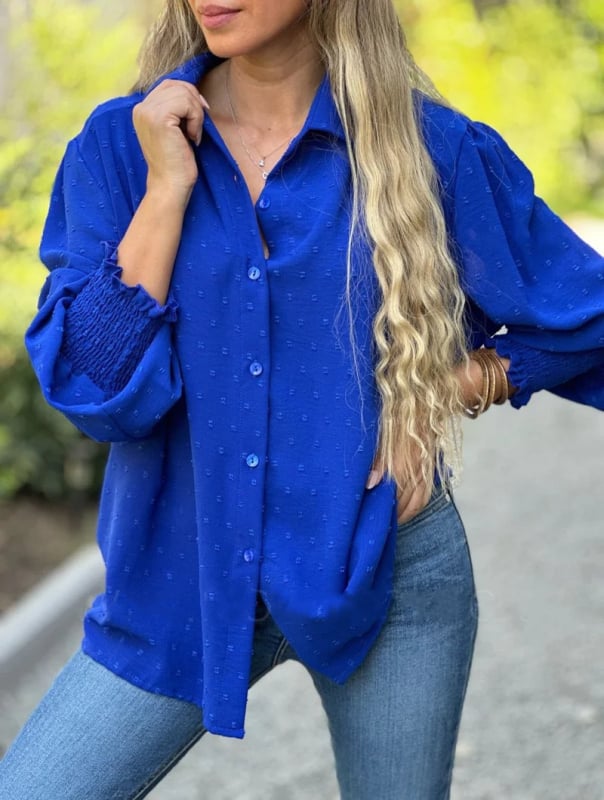 Női pólóing polo gallérral, hosszú ujjú, laza szabás, patchwork részletek, poliészter-elasztán keverék