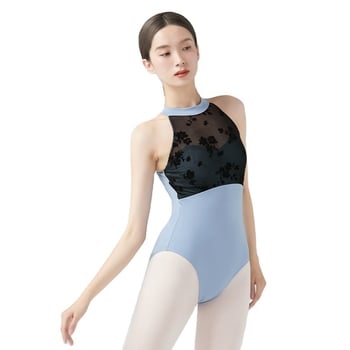 Μονόσωμη χωρίς μανίκια λεοτάρντ με ψηλό λαιμό για μπαλέτο και μοντέρνο χορό, σπάντεξ με επένδυση