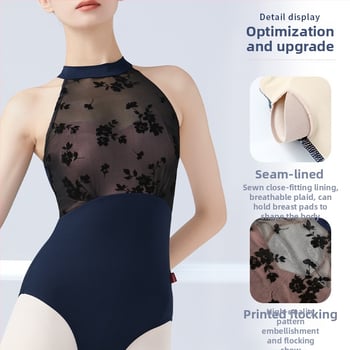 Μονόσωμη χωρίς μανίκια λεοτάρντ με ψηλό λαιμό για μπαλέτο και μοντέρνο χορό, σπάντεξ με επένδυση