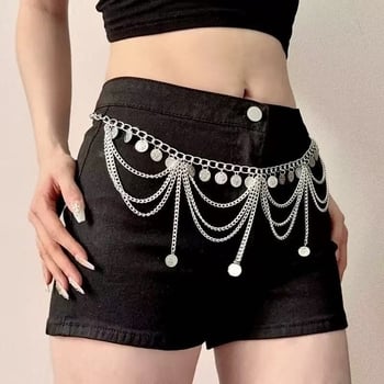 Lanț talie pentru dansuri latine/Belly dance, multistrat, stil etnic, ciucuri, metal, lungime 100 cm, mai multe bucle