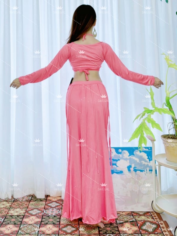 Set belly dance cu rochie lungă și curea fluidă, țesătură poliester, conținut 30-50%, stil casual, proaspăt și dulce, toamnă 2025