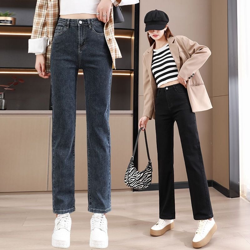 Női farmernadrág, egyenes szabás, magas derekú, 9/10 hossz, mikroelasztikus, denim 30–50% poliészterrel és 30–50% organikus pamuttal