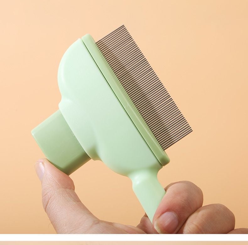 Macska- és kutyafélék részére készült fésű a szálak kioldására és a laza szőr eltávolítására, öntisztító fésű hosszú szőrű állatokhoz, masszázs és csomóoldás, anyag: ABS + acél tűk