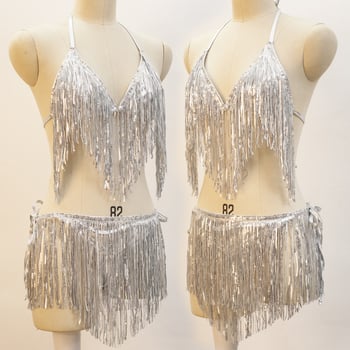 Belly dance jelmez flitterekkel és bojtokkal, rövid bikini szett, 3 mm flitterek, PVC anyagú