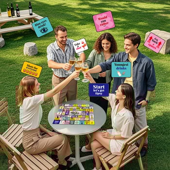 Párok közötti társasjáték - Monopoly-stílusú ivós játék (Anyag: természetes kaucsuk; Jellemzők: egyszerű párkapcsolati randizós játék; Alkalmazási helyszínek: közösség; Téma: felnőtt ismerkedés)