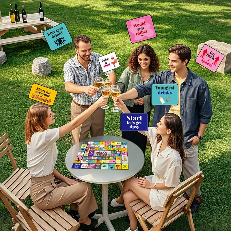 Párok közötti társasjáték - Monopoly-stílusú ivós játék (Anyag: természetes kaucsuk; Jellemzők: egyszerű párkapcsolati randizós játék; Alkalmazási helyszínek: közösség; Téma: felnőtt ismerkedés)