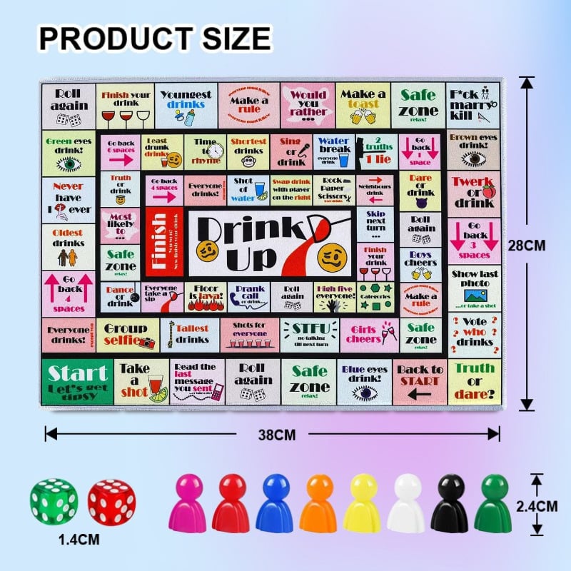 Párok közötti társasjáték - Monopoly-stílusú ivós játék (Anyag: természetes kaucsuk; Jellemzők: egyszerű párkapcsolati randizós játék; Alkalmazási helyszínek: közösség; Téma: felnőtt ismerkedés)