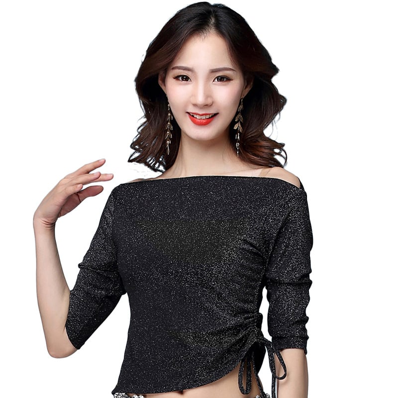 Huayu hastánc gyakorló felső ezüst hálós oldalsó kötővel, nylon anyag, tavasz 2024, nők 25–29 évesek