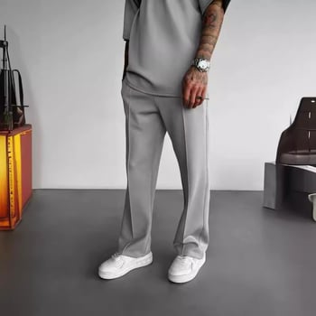 Férfi mindennapi kötött nadrág, egyenes szabás, középmagas derék, zárás kötővel, poliészter Air Layer anyag, négy évszakra