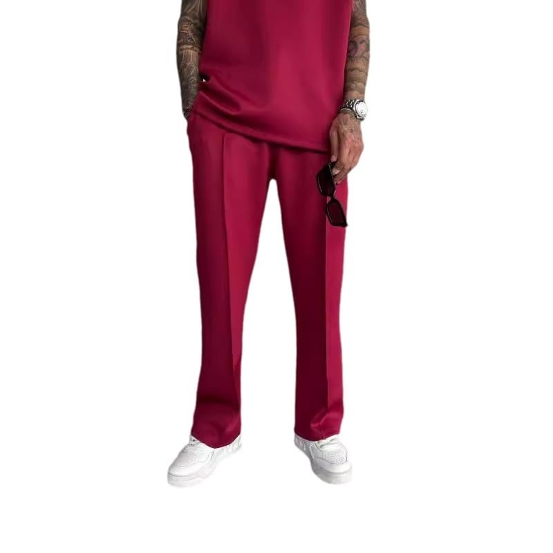 Férfi mindennapi kötött nadrág, egyenes szabás, középmagas derék, zárás kötővel, poliészter Air Layer anyag, négy évszakra