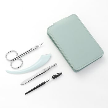 4 részes szemöldökvágó készlet: szemöldökvágó, sminkolló, szemöldökcsipesz — rozsdamentes acél és ABS