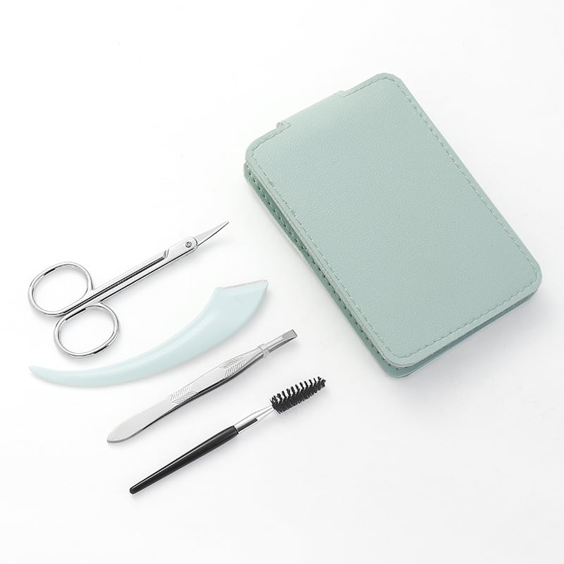 4 részes szemöldökvágó készlet: szemöldökvágó, sminkolló, szemöldökcsipesz — rozsdamentes acél és ABS