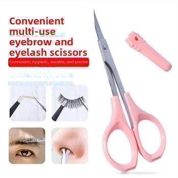 Rozsdamentes acélból készült kozmetikai olló, szemöldök- és orrszőr ollóval, kerek fejű és hajlított heggyel.