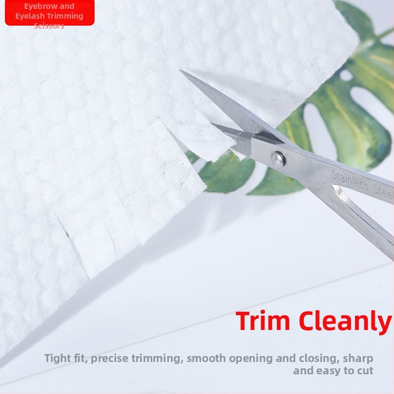 Rozsdamentes acélból készült kozmetikai olló, szemöldök- és orrszőr ollóval, kerek fejű és hajlított heggyel.
