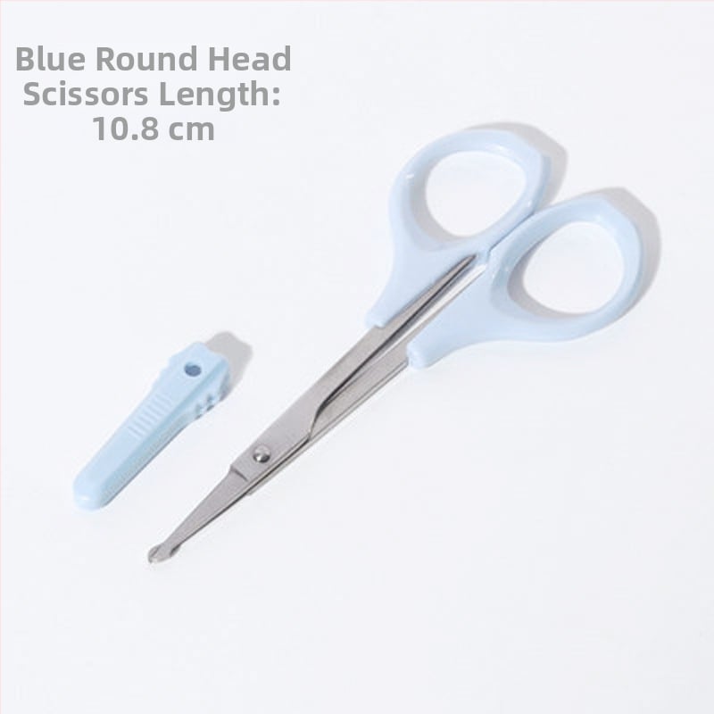 Rozsdamentes acélból készült kozmetikai olló, szemöldök- és orrszőr ollóval, kerek fejű és hajlított heggyel.