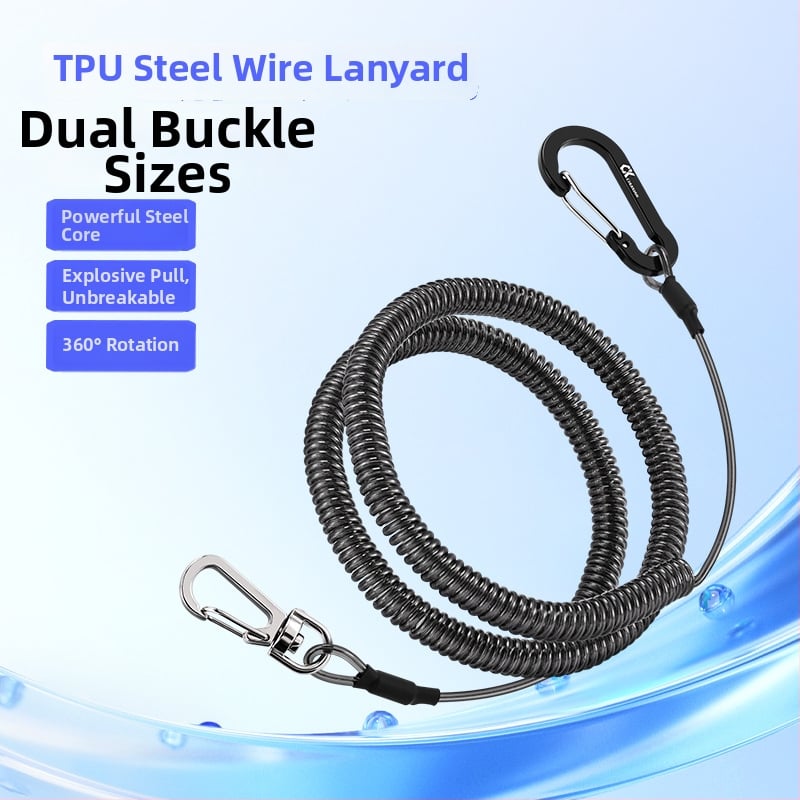 Qianrui Automatikusan visszahúzódó TPU + acélhuzalos anti-vesztés horgászbothoz, ötvözet kettős csattal