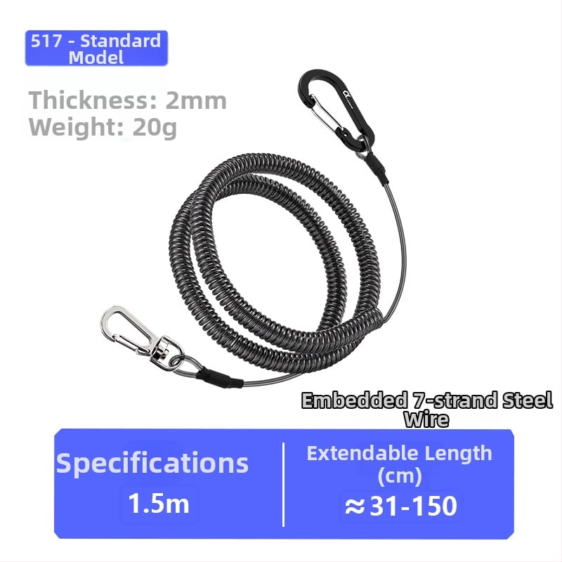 Qianrui Automatikusan visszahúzódó TPU + acélhuzalos anti-vesztés horgászbothoz, ötvözet kettős csattal