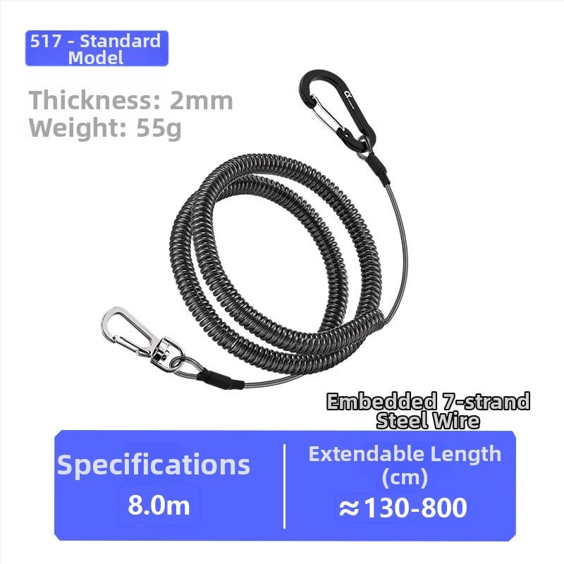 Qianrui Automatikusan visszahúzódó TPU + acélhuzalos anti-vesztés horgászbothoz, ötvözet kettős csattal