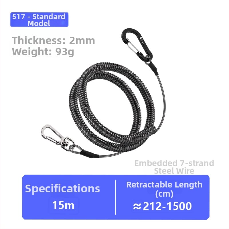 Qianrui Automatikusan visszahúzódó TPU + acélhuzalos anti-vesztés horgászbothoz, ötvözet kettős csattal