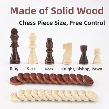 Három az egyben tömörfa sakk- és dámajáték készlet – hordozható