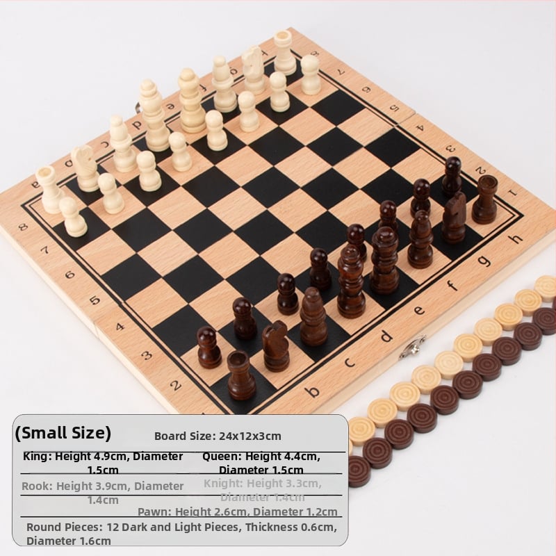 Három az egyben tömörfa sakk- és dámajáték készlet – hordozható