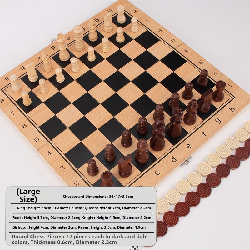 Három az egyben tömörfa sakk- és dámajáték készlet – hordozható