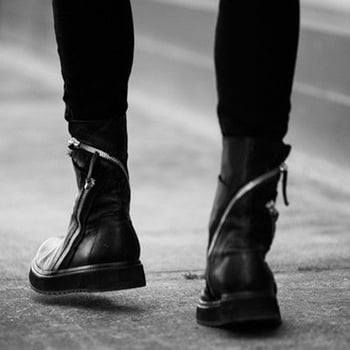 Martin csizmák – valódi bőr (első réteg marhabőrből), koreai stílus, kerek orr, oldalsó cipzár, középmagos klínos sarok 3-5 cm