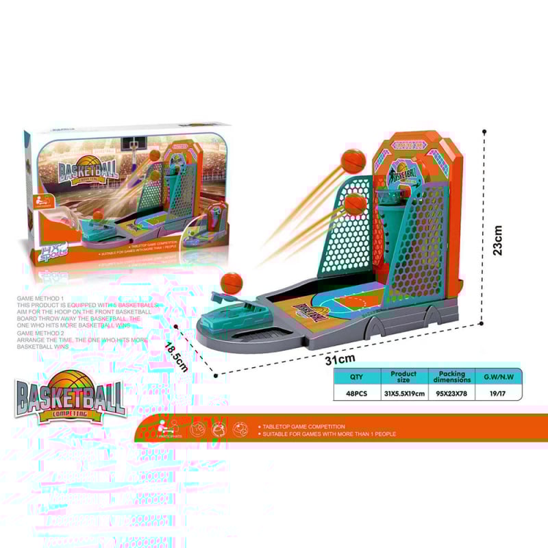 Asztali kosárlabda játék beltérre – beltéri oktatási játék, műanyag; 4–6 éveseknek; hordozható ajándékdoboz (Anyag: műanyag; Kor: 4–6; Funkció: asztali játék; Csomagolás: hordozható ajándékdoboz; Szülő-gyermek kommunikáció)